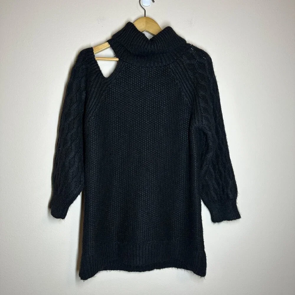 Anthropologie Pilcro Cable-Knit Sweater Dress Womens Size MP Open-Shoulder Tunic